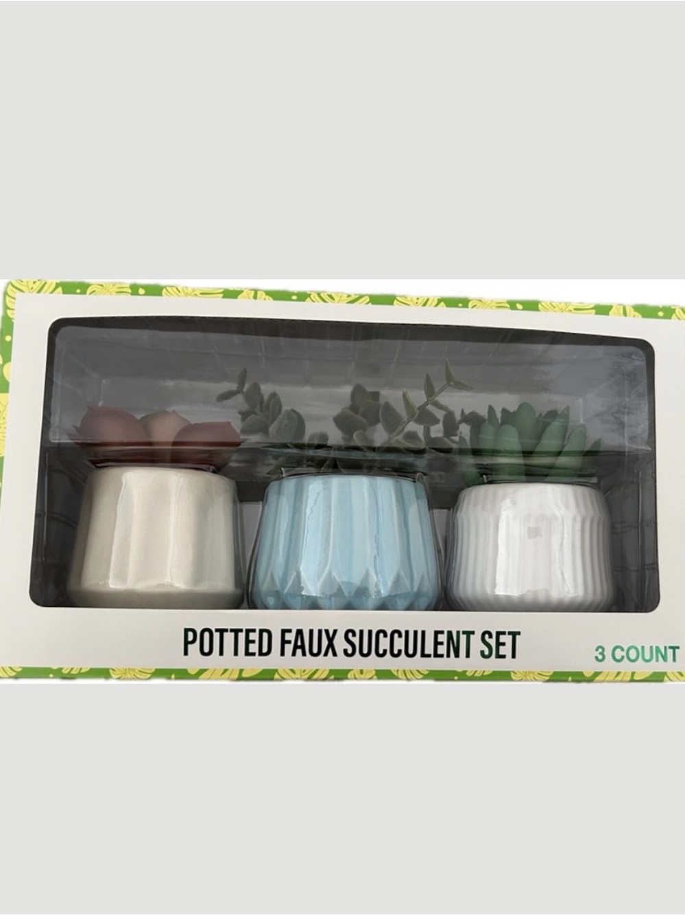 Potted Faux Succulent Set White, Blue, Cream, decoration room living room,gift